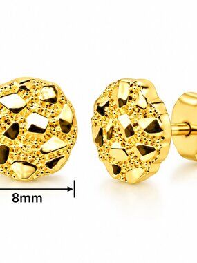 8mm Brass 14K Solid Nugget Cookie Earring Earrings Bling Stud Type Fashion